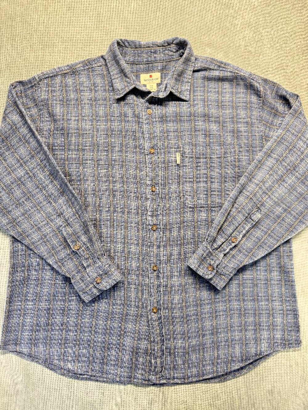 Woolrich Men’s XXL Plaid Button Down Shirt Cotton Long Sleeve Blue Yellow Outdoo
